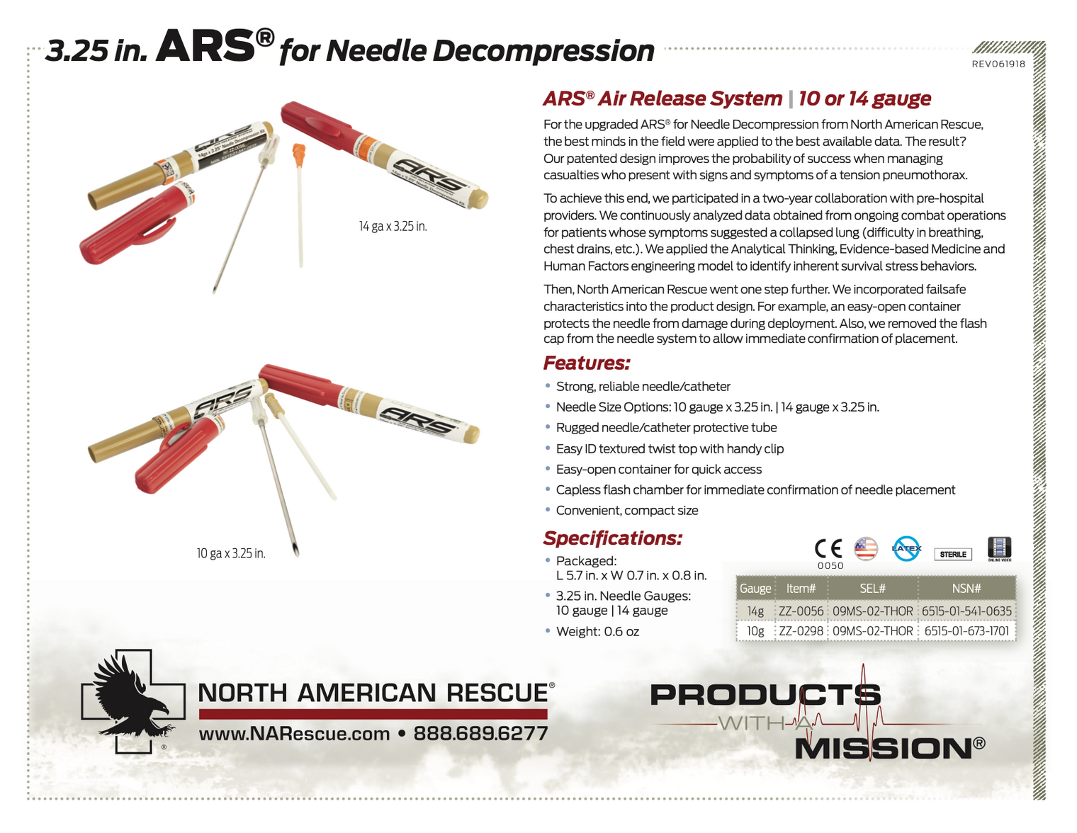 ARS® for Needle Decompression (14 Gauge x 3.25 in.) | Advanced Tension Pneumothorax Relief