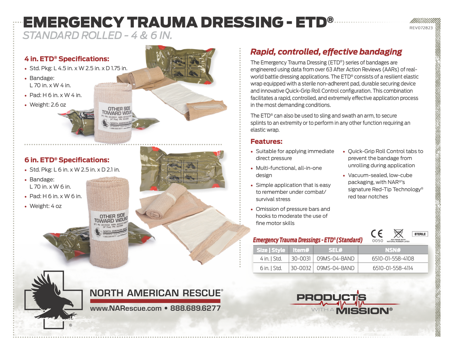 6” Emergency Trauma Dressing (ETD) | Compact Pressure Bandage for Bleeding Control