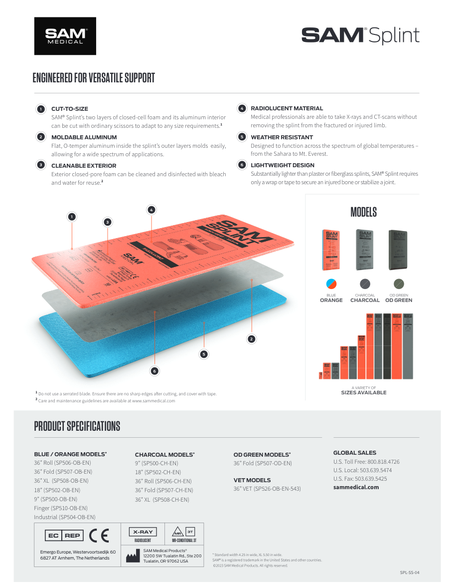 SAM Splint - 24” (Orange/Blue) | Compact &amp; Versatile Medical Splint for Immobilization